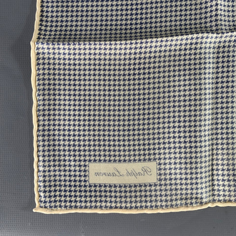 RALPH LAUREN Blue Cream Houndstooth Silk Pocket Square