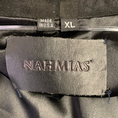 NAHMIAS Size XL Black White Leather Suede Peak Lapel Jacket