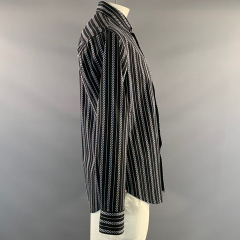 ROBERT GRAHAM Size L Black Blue Stripe Cotton Button Up Long Sleeve Shirt