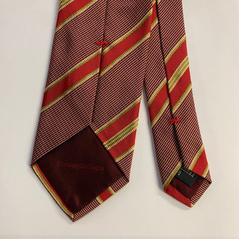 ERMENEGILDO ZEGNA  One Size Red Gold Diagonal Stripe Silk Tie