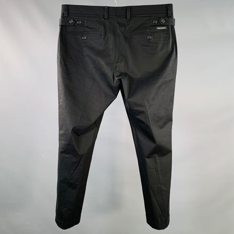 DOLCE & GABBANA Size 32 Black Cotton Blend Side Tabs Dress Pants