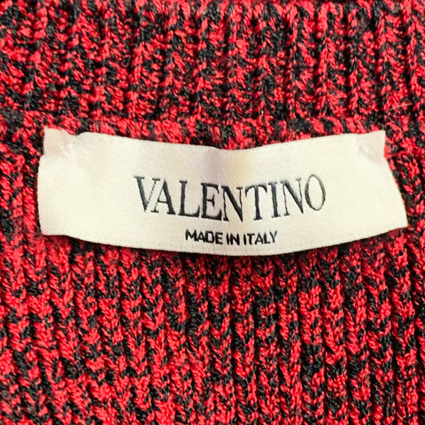 VALENTINO Size M Red Black Knit Viscose Blend Contrast Trim Crew Neck Sweater