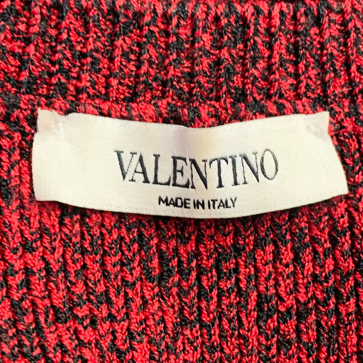 VALENTINO Size M Red Black Knit Viscose Blend Contrast Trim Crew Neck Sweater