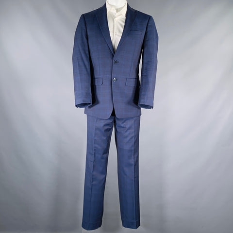 CALVIN KLEIN Size 40 Blue Navy Wool Single Breasted Suit