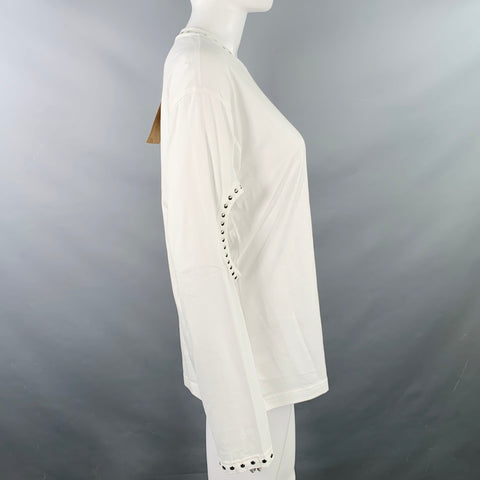 BURBERRY Size XXS White Silver Cotton Studded Cutout Pullover