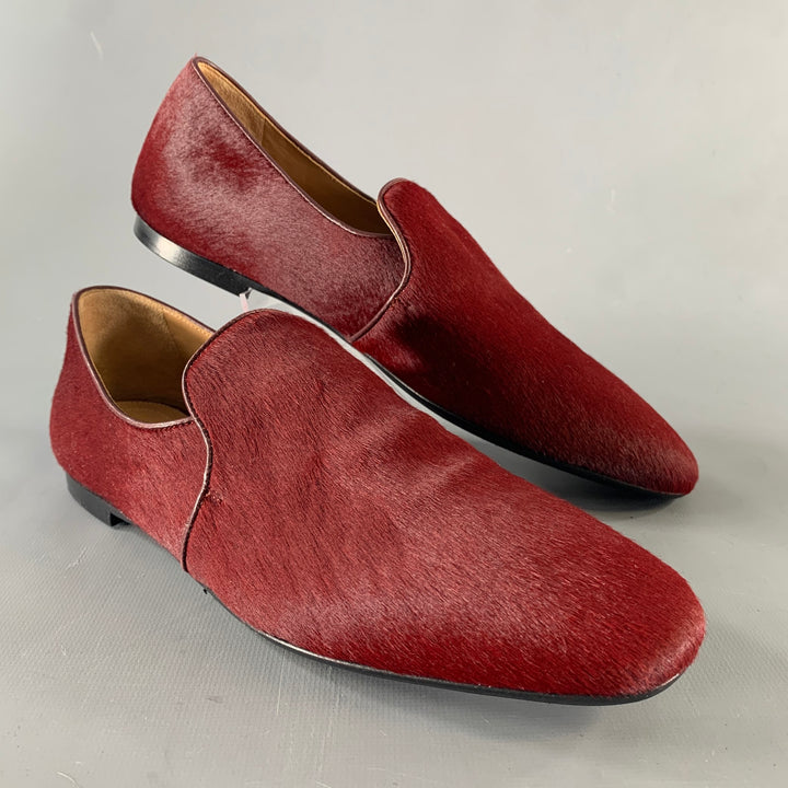THE ROW Size 8 Burgundy Pony Hair Loafer Flats