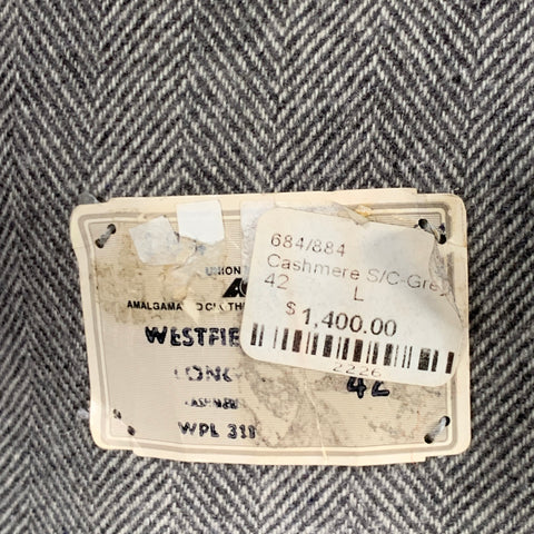 O'CONNELL'S Size L Grey Herringbone Cashmere Notch Lapel Sport Coat
