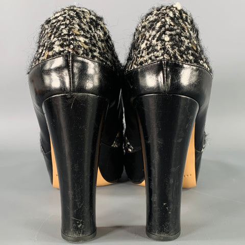 ANTONIO MARRAS Size 8 Black White Wool Tweed Leather Trim Stiletto Heels Pumps