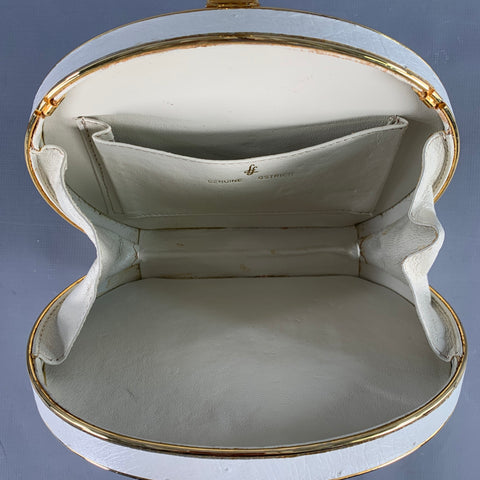 VINTAGE White Gold Ostrich Leather Round Clutch