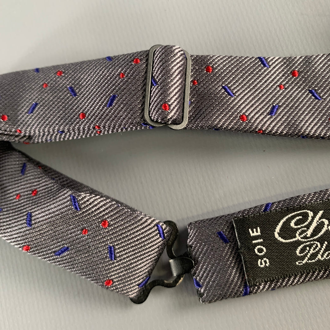 CHARVET Grey Navy Dots Silk Bow Tie