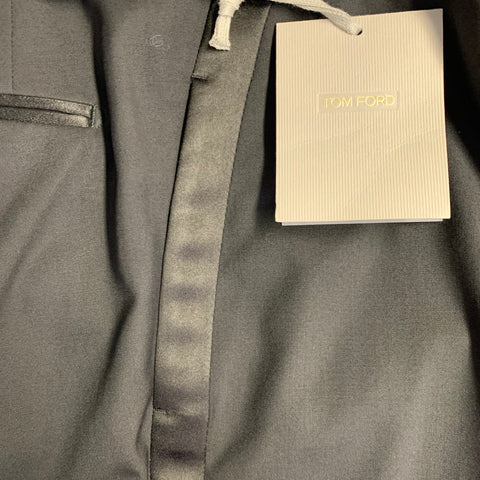 TOM FORD Size 36 Black Wool Flat Front Tuxedo Zip Fly Dress Pants
