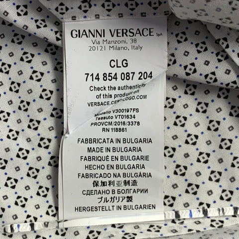 VERSACE Size XL White Black Geometric Cotton Blend Long Sleeve Shirt