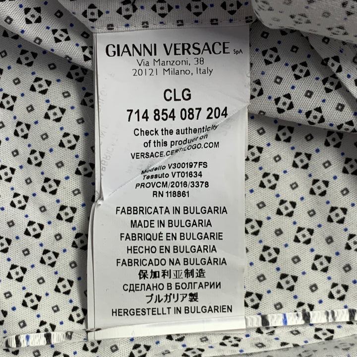 VERSACE Size XL White Black Geometric Cotton Blend Long Sleeve Shirt