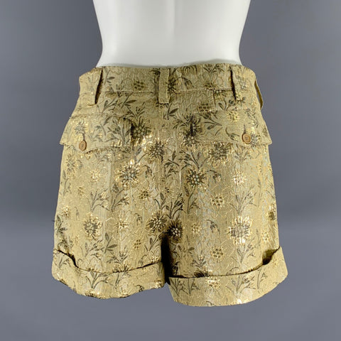 ETRO Size 2 Gold Gunmetal Silk Blend Floral Button Fly Shorts