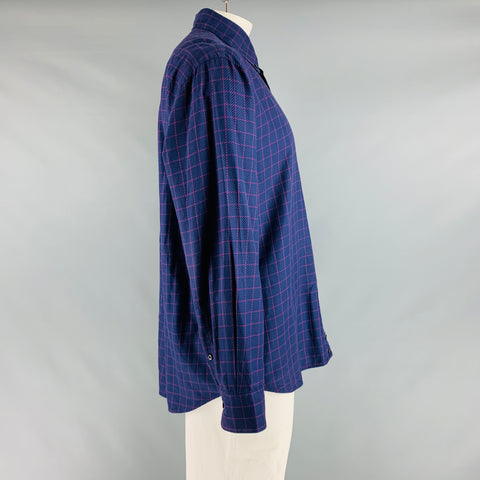 CANALI Size L Purple Fuchsia Window Pane Cotton One pocket Long Sleeve Shirt