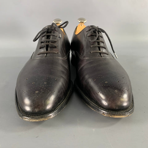 JOHN LOBB KEPAS Size 9 Black Perforated Leather Pointed Toe Lace Up Shoes