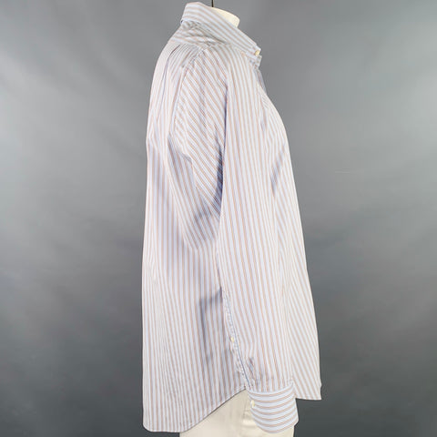 SID MASHBURN Size L Blue Orange Stripe Cotton One Pocket Long Sleeve Shirt