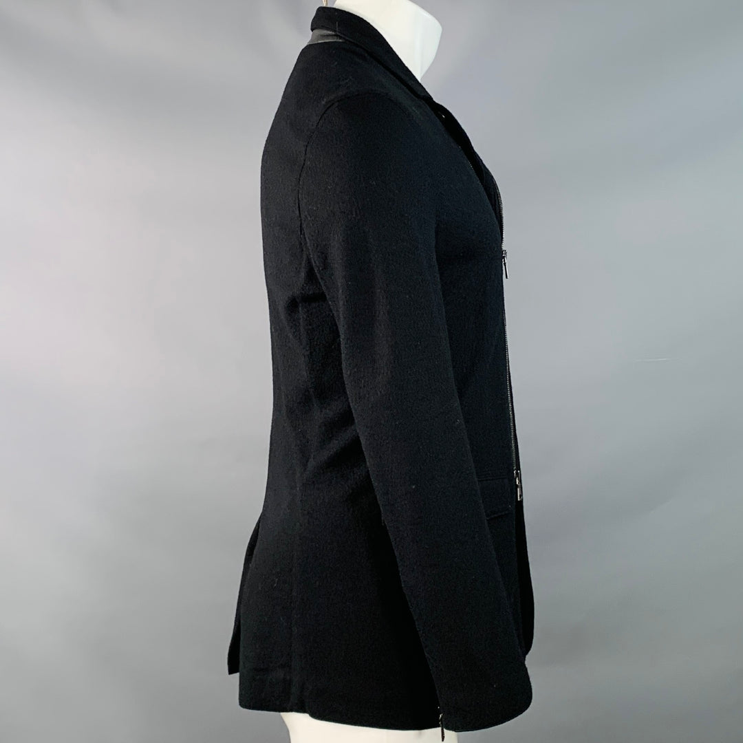 JOHN VARVATOS Size S Black Wool Zip Buttons Jacket