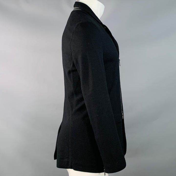 JOHN VARVATOS Size S Black Wool Zip Buttons Jacket