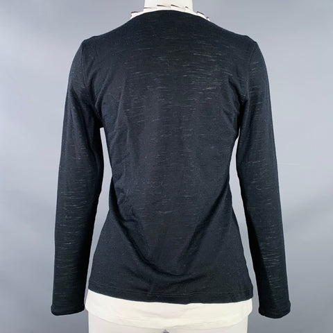 WHYCI MILANO Size 6 Black White Wool Blend Contrast trim Casual Top