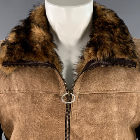 DOLCE & GABBANA Size 40 Brown Distressed Deerskin Leather Shearling Zip Up Jacket