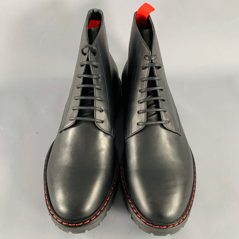 424 ON FAIRFAX Size 11 Black Contrast Stitch Leather Lace-Up Boots