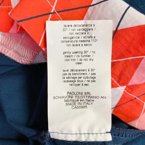 MSGM Size M Navy Red White Cotton Plaid Trim Crew Neck T-shirt