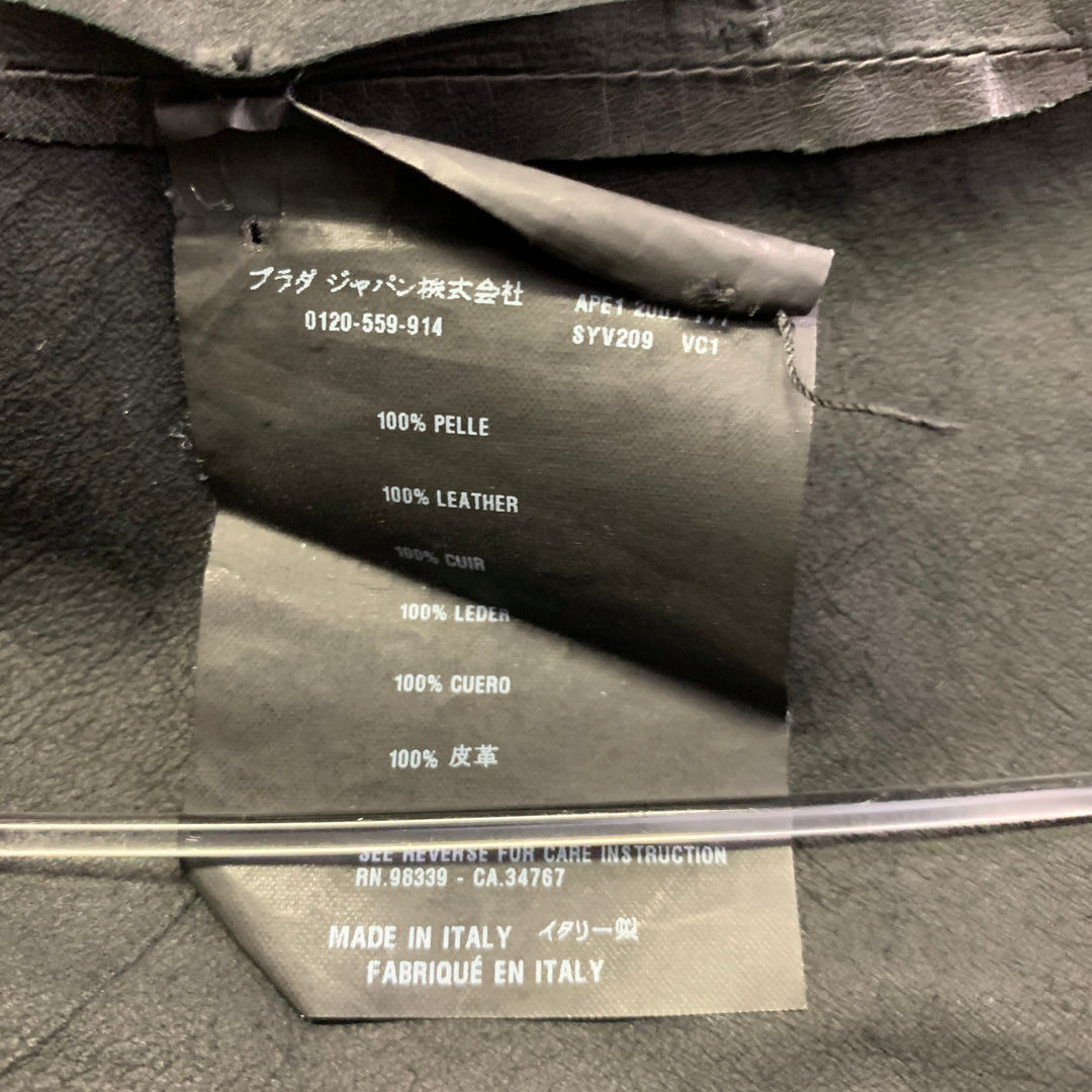 PRADA Size M Black Leather Zip Up Bomber Jacket