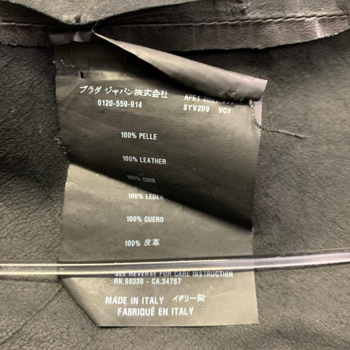 PRADA Size M Black Leather Zip Up Bomber Jacket