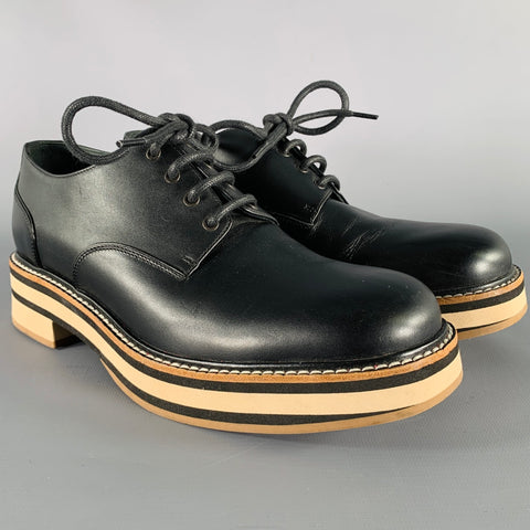 DRIES VAN NOTEN Size 8 Black Cream Leather Derby Lace-up Shoes