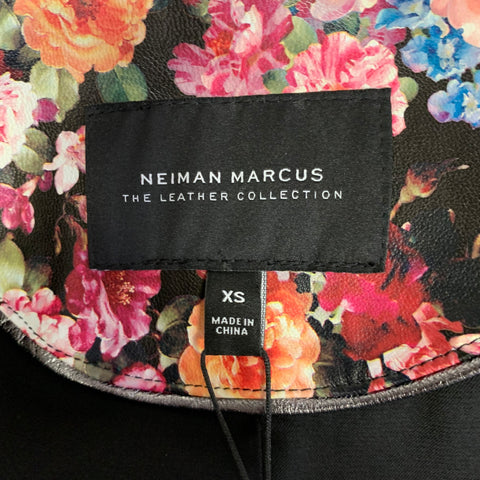 NEIMAN MARCUS Size XS Black Multi-Color Leather Floral Biker Jacket