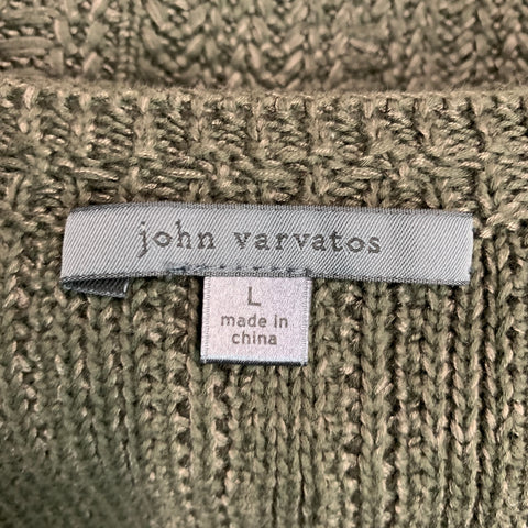 JOHN VARVATOS Size L Green Knit Cotton Silk V-Neck Sweater