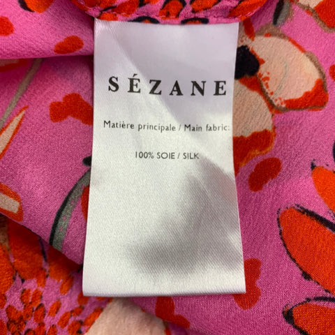 SEZANE Size 4 Pink Multi Color Silk Flower One Pocket Blouse