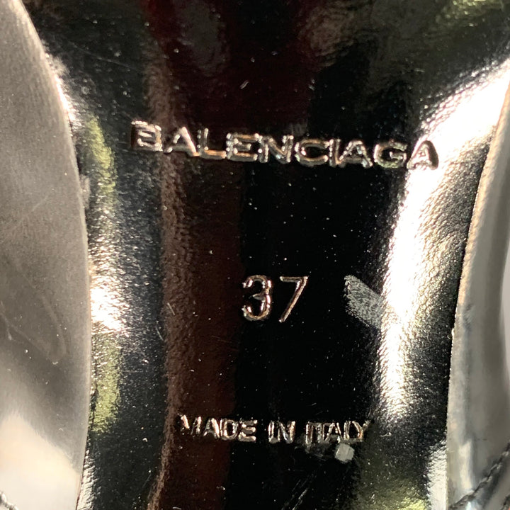 BALENCIAGA Size 7 Black Patent Leather Lace-Up Zipper Stiletto Boots