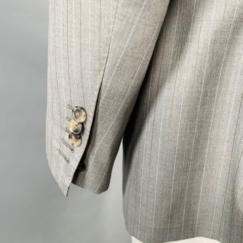 Ensemble Costume et Gilet ASTOR & BLACK Taille 44 Rayures Grises et Brunes, Simple Boutonnage