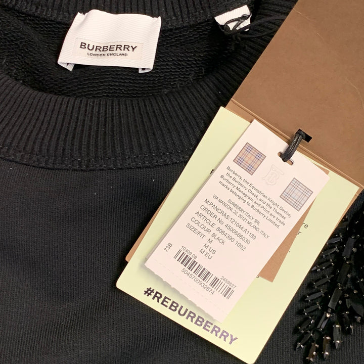 BURBERRY Size M Black Crystal Embellishment Cotton Crew Neck Sweatshirt