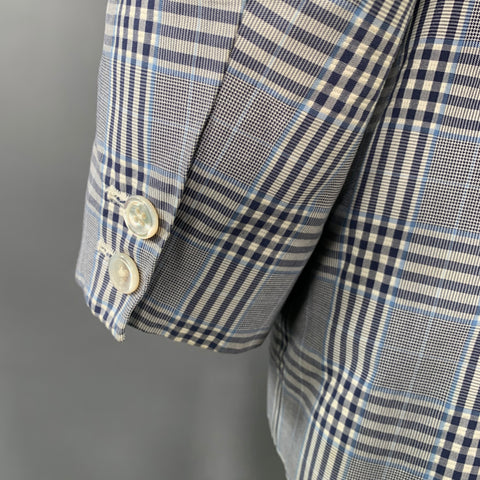 BLACK FLEECE Size 42 Navy White Plaid Cotton Silk Sport Coat