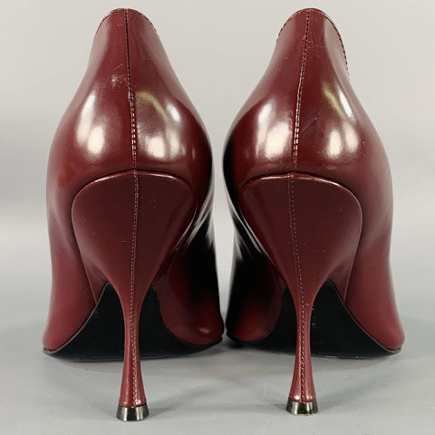 PHOEBE PHILO Size 7.5 Burgundy Leather Pointed Toe Pumps