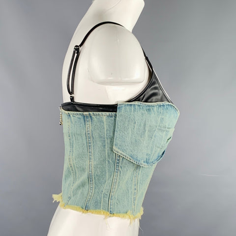 PRIVATE POLICY Size L Twist Front Black Denim Acid Wash Bustier Casual Top