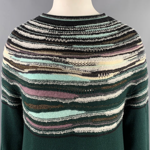 M MISSONI Size 12 Green Multi Color Wool Blend Knit Sweater Dress