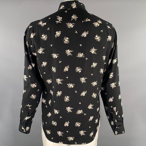 THE KOOPLES Size L Black White Floral Viscose Long Sleeve Shirt