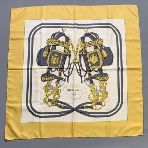 HERMES Off White Gold Print Silk Scarves