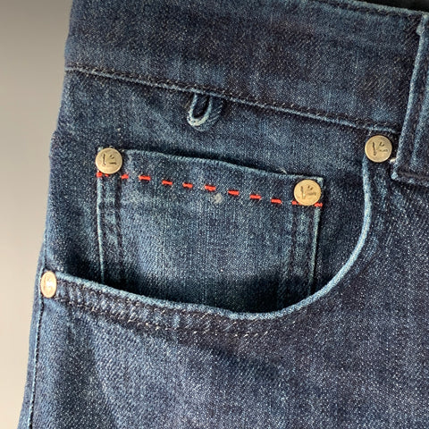 ISAIA Size 32 Blue Cotton Selvedge Twill Skinny Jeans