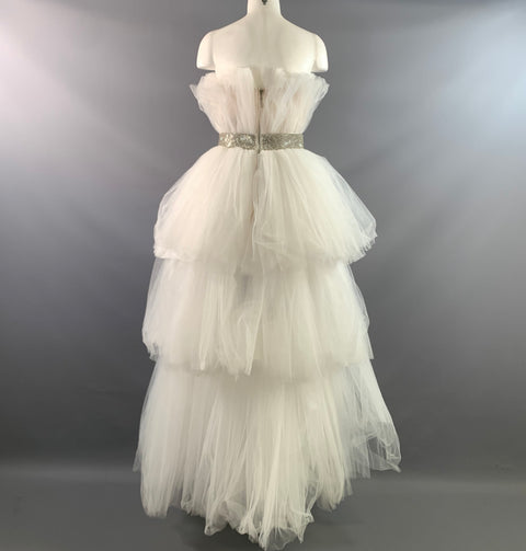 BRONX & BANCO Size 4 White Polyester Strapless Knee Length Gown Evening Dress