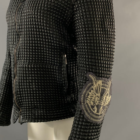 ARMANI COLLEZIONI Size M Black Leather Textured Zip Up Jacket