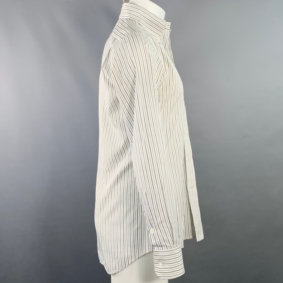 THOM BROWNE Size M White Grey Black Stripe Cotton One Pocket Long Sleeve Shirt
