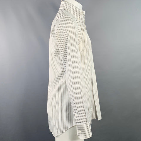THOM BROWNE Size M White Grey Black Stripe Cotton One Pocket Long Sleeve Shirt