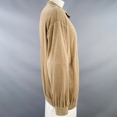 AURALEE Size XL Brown Taupe Velour Cotton Half Zip Pullover