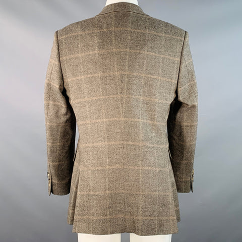 BOSS by HUGO BOSS Size 38 Brown Black Virgin Wool Cashmere Windowpane Sport Coat