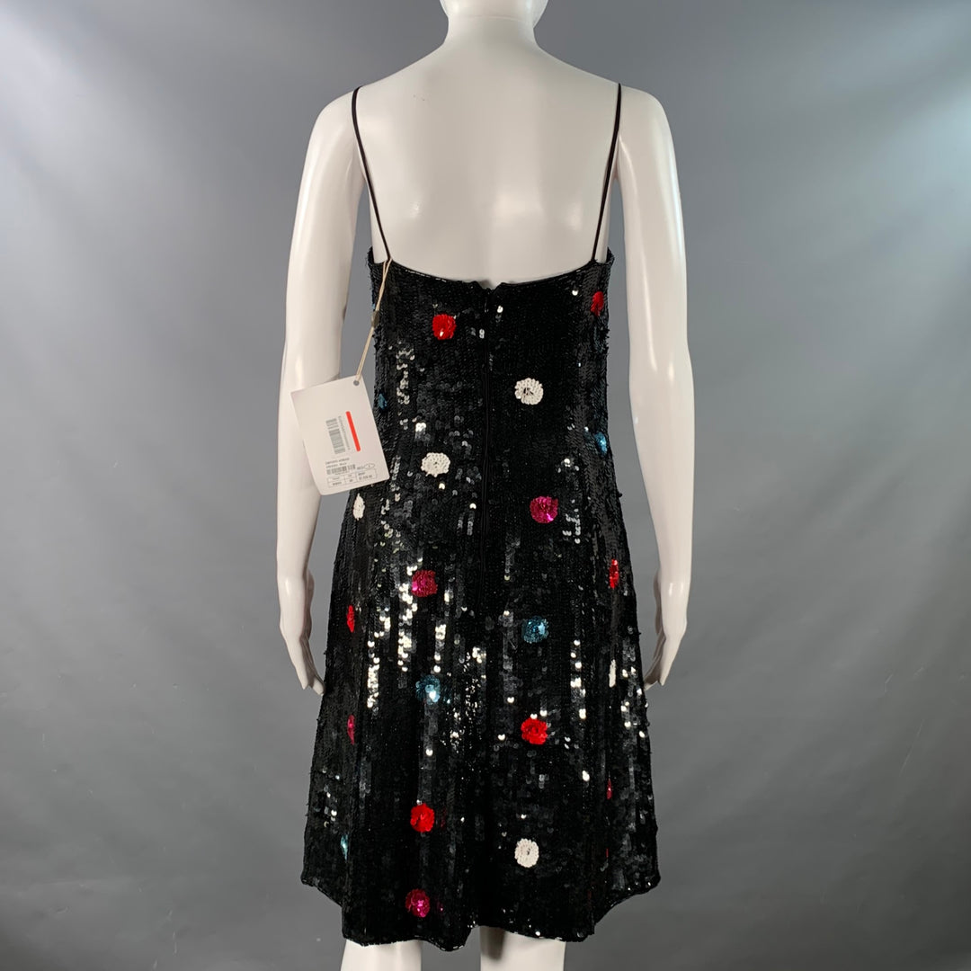 EMPORIO ARMANI Size 4 Black Multi Color Polyester Sequined Polka Dot Dress
